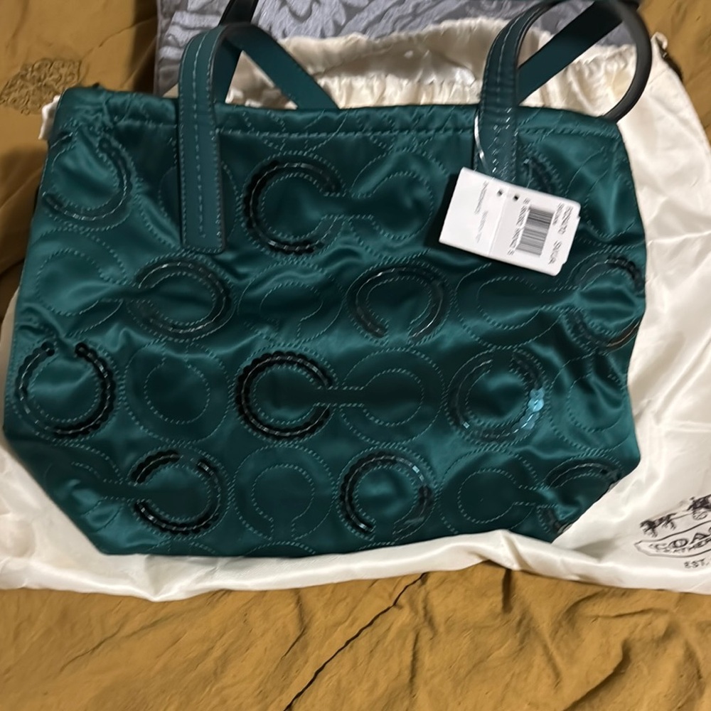 Coach Green Quilted Tote Bag